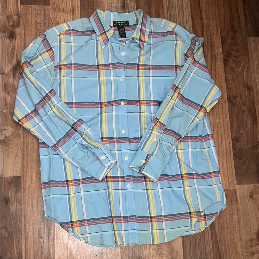 Lauren Ralph Lauren Light Blue Yellow Plaid Button-Down Shirt